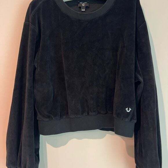 True Religion Velour Crop Sweatshirt Black Size XL - Picture 1 of 9